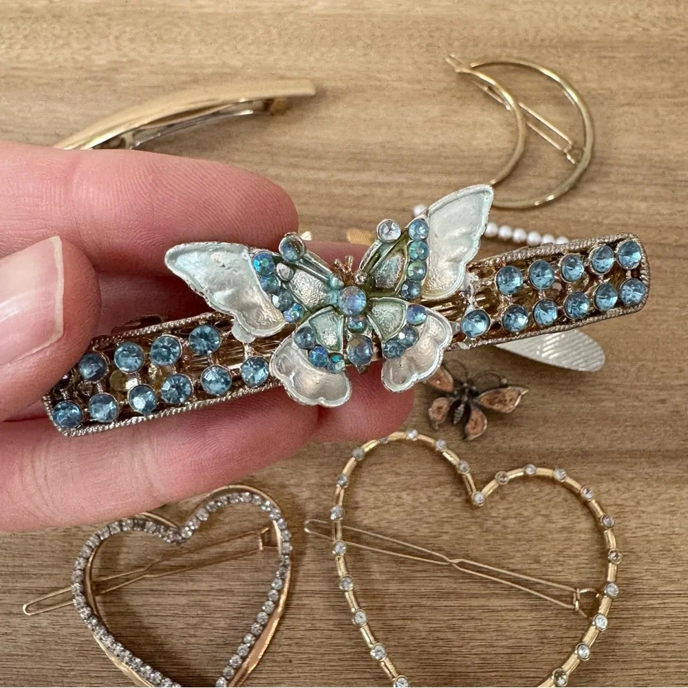 Vintage 90’s Gold and Silver Butterflies Moon Hair Clip Lot